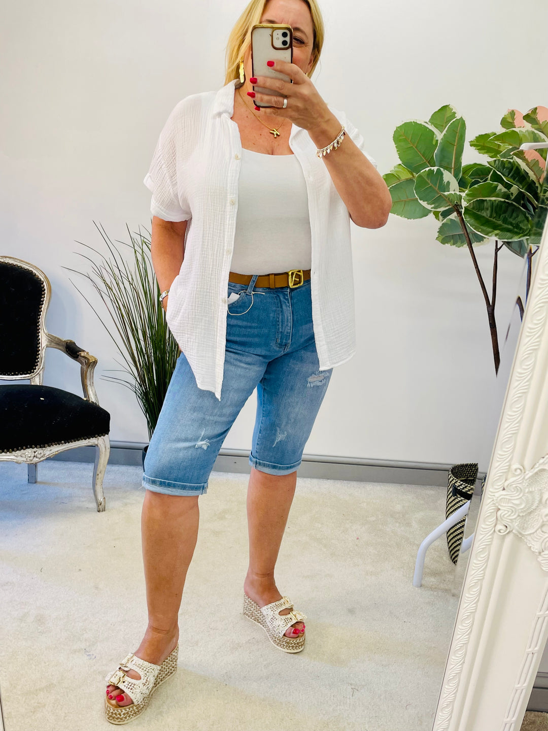 LADIES DENIM BLUE PEDAL PUSHER BERMUDA SHORTS