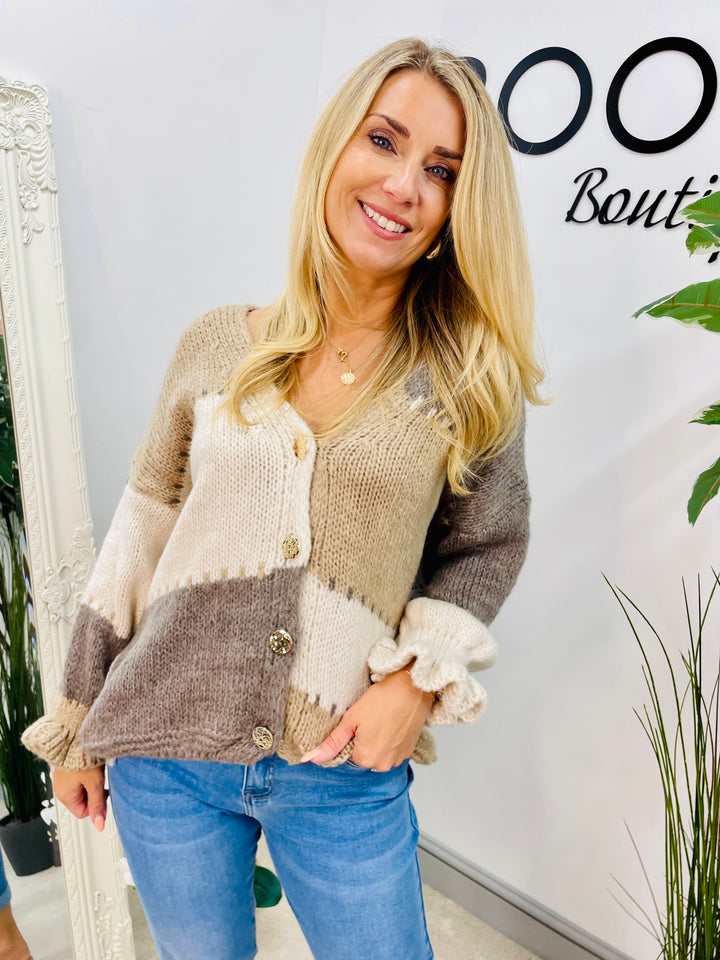 LADIES KNITTED BEIGE CREAM CAMEL FASHION CARDIGAN