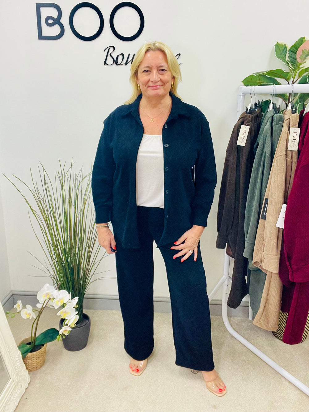LADIES STRAIGHT LEG TROUSER & JACKET CO ORD SET BLACK
