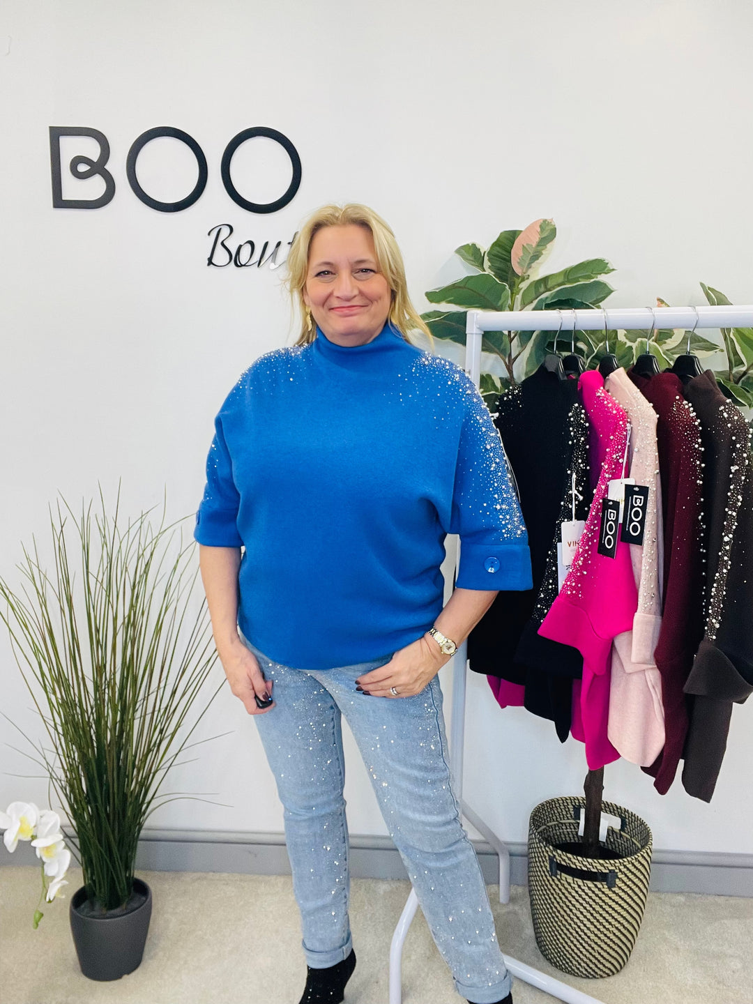 LADIES DIAMANTE SPARKLY JUMPER - FUSCHIA, PINK, BLACK, BERRY, BLUE, BROWN