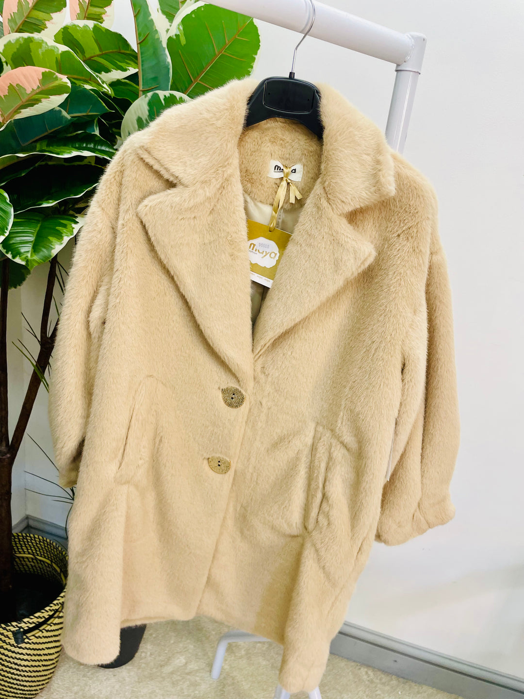 LADIES LUXURY FAUX FUR COAT JACKET - BLACK, BEIGE & BROWN