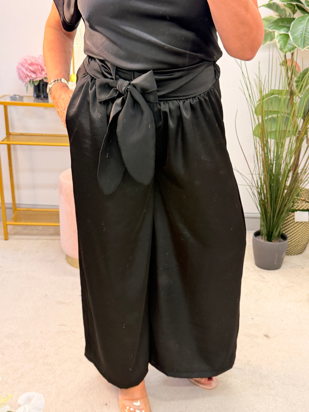 Womens Satin Trouser Suit Co Ord - Black, Red, Mink, Mustard, Brown