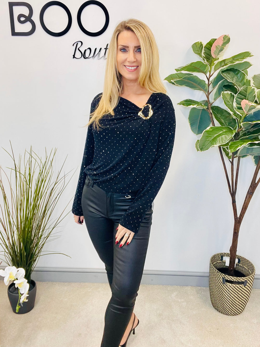 LADIES LUREX PARTY TOP - BLACK, RED, SILVER