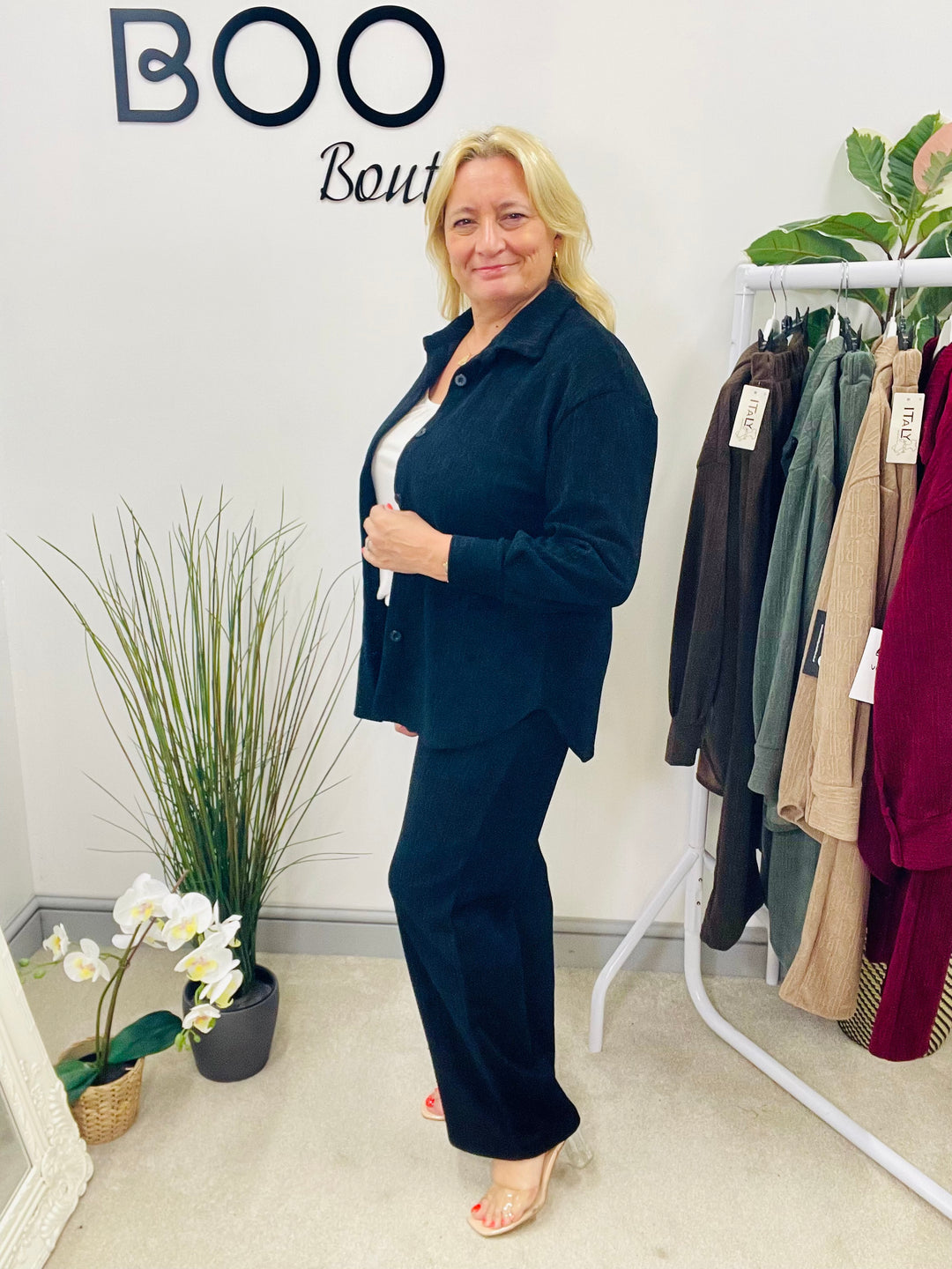 LADIES STRAIGHT LEG TROUSER & JACKET CO ORD SET BLACK