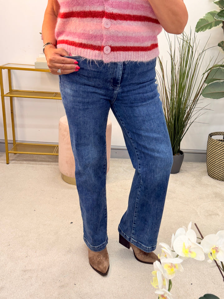 Ladies Fashion Wide Leg Denim Diamante Jeans