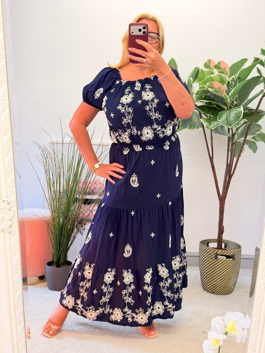 Ladies Fashion Navy Boho Skirt & Top Co Ord Set
