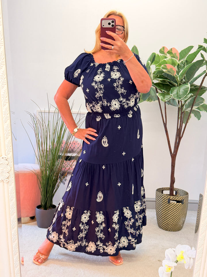 Ladies Fashion Navy Boho Skirt & Top Co Ord Set