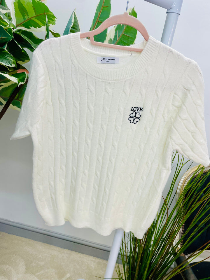 LADIES CABLE KNIT INSPIRED SHORT SLEEVE JUMPER 