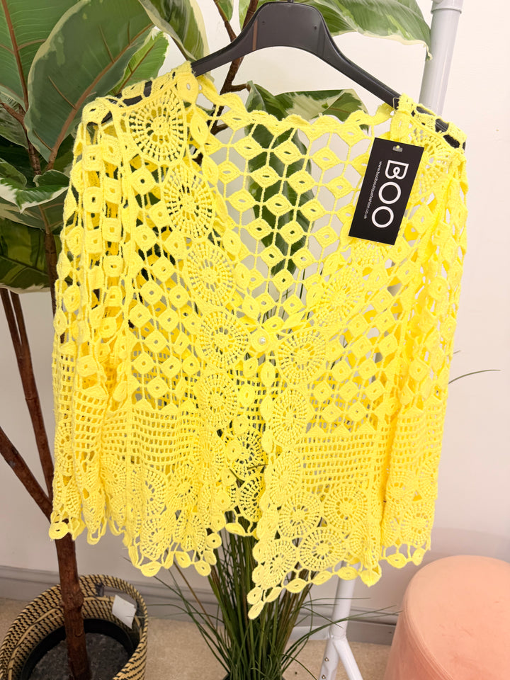 Ladies Fashion Crochet Bolero Cardigan - White, Peach, Blue, Pink, Lemon