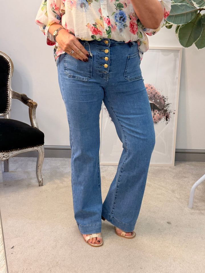 Ladies Fashion Blue Denim Straight Leg Jeans