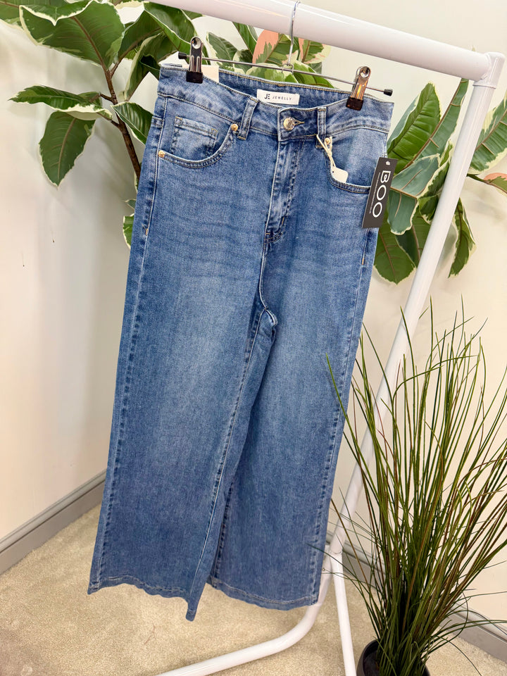 Ladies Fashion Blue Denim Wide Leg Jeans