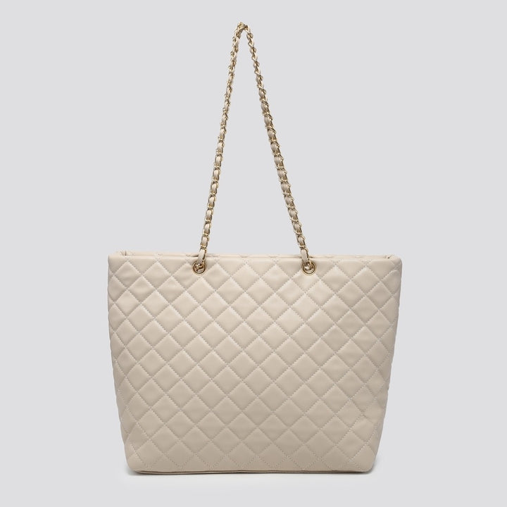 LADIES WOMENS BEIGE QUILTED INSPIRED TOTE SHOPPER BAG