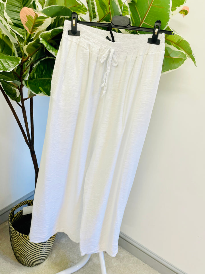 LADIES WOMENS WIDE LEG PALAZZO TROUSERS - BLACK, KHAKI, WHITE, PINK, BLUE & NAVY