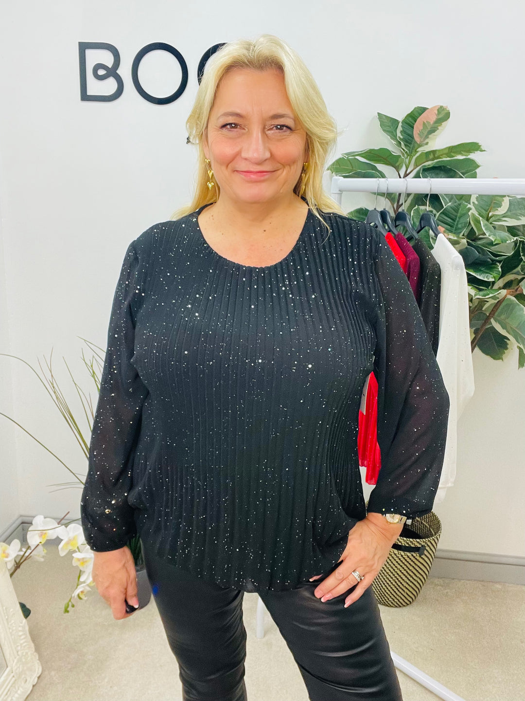 LADIES CHIFFON PLEATED TOP - BLACK, BROWN, WHITE, RED, WINE