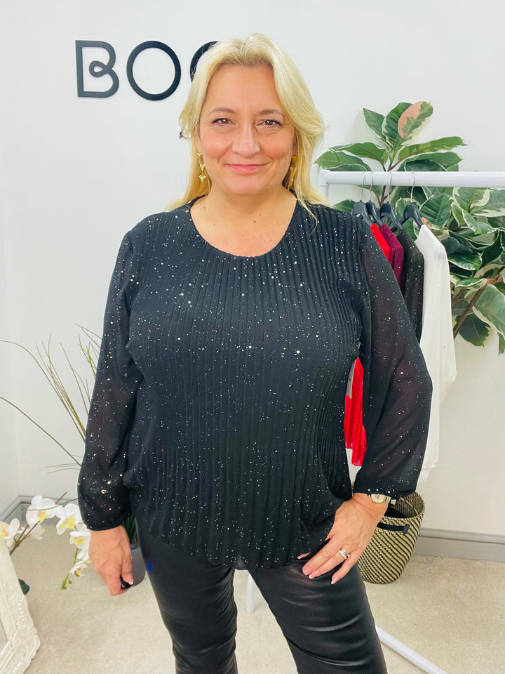 LADIES CHIFFON PLEATED TOP - BLACK, BROWN, WHITE, RED, WINE