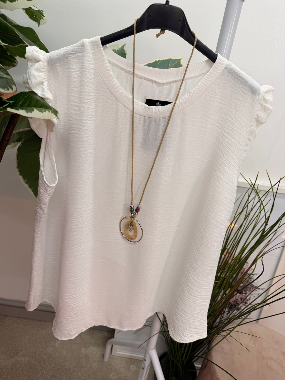 Ladies Fashion Frill Cap Sleeve Top white