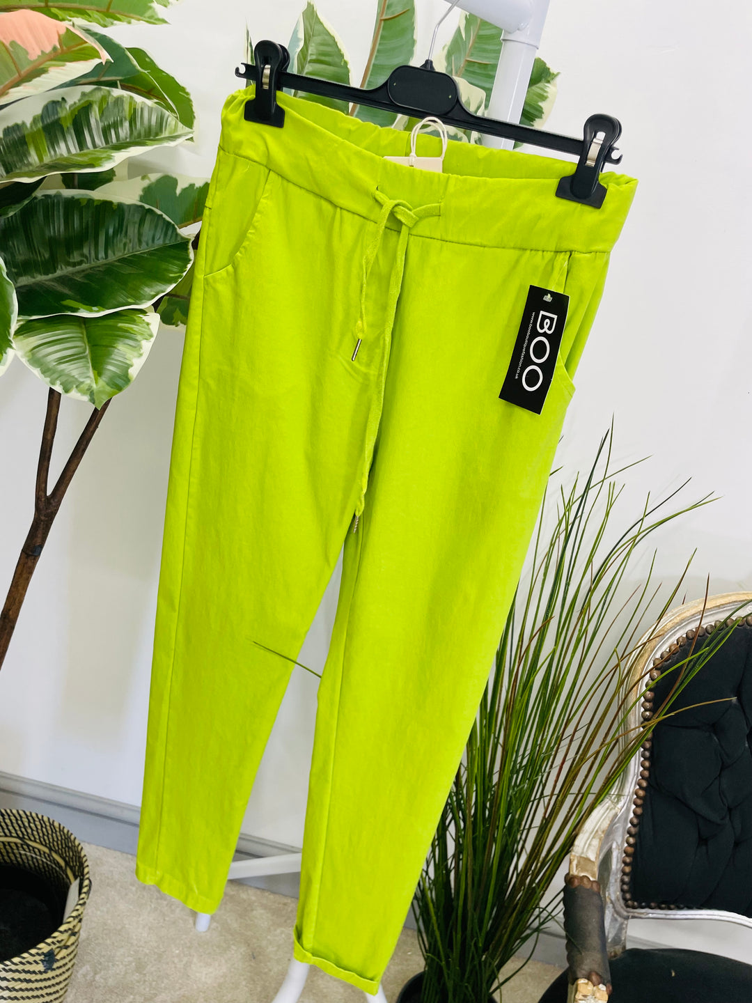 LADIES WOMENS SMART STRETCH MAGIC TROUSERS LIME GREEN
