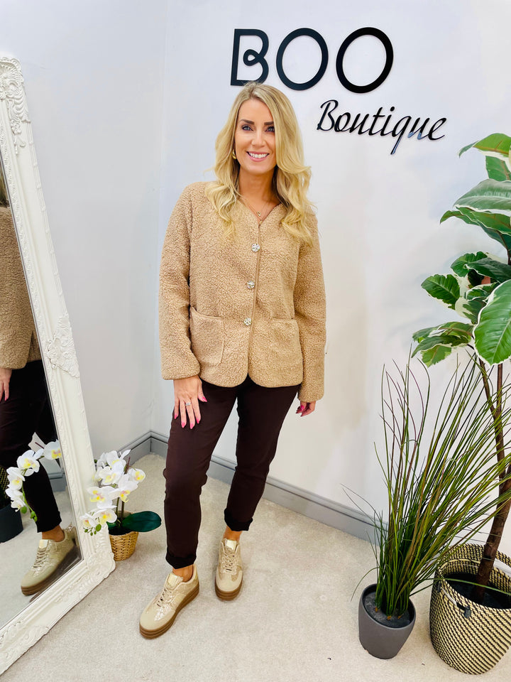 LADIES BOUCLE BOLERO JACKET - CREAM, BEIGE, BLACK, BROWN, KHAKI