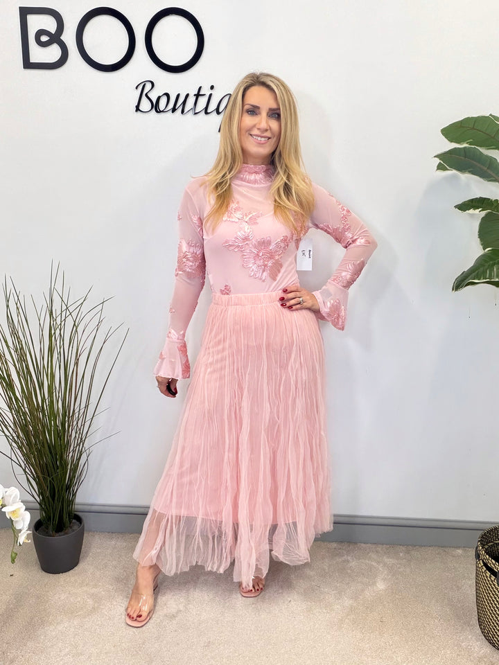 LADIES SHEER LACY TOP - BLUE, BLACK, WHITE, PINK & BROWN