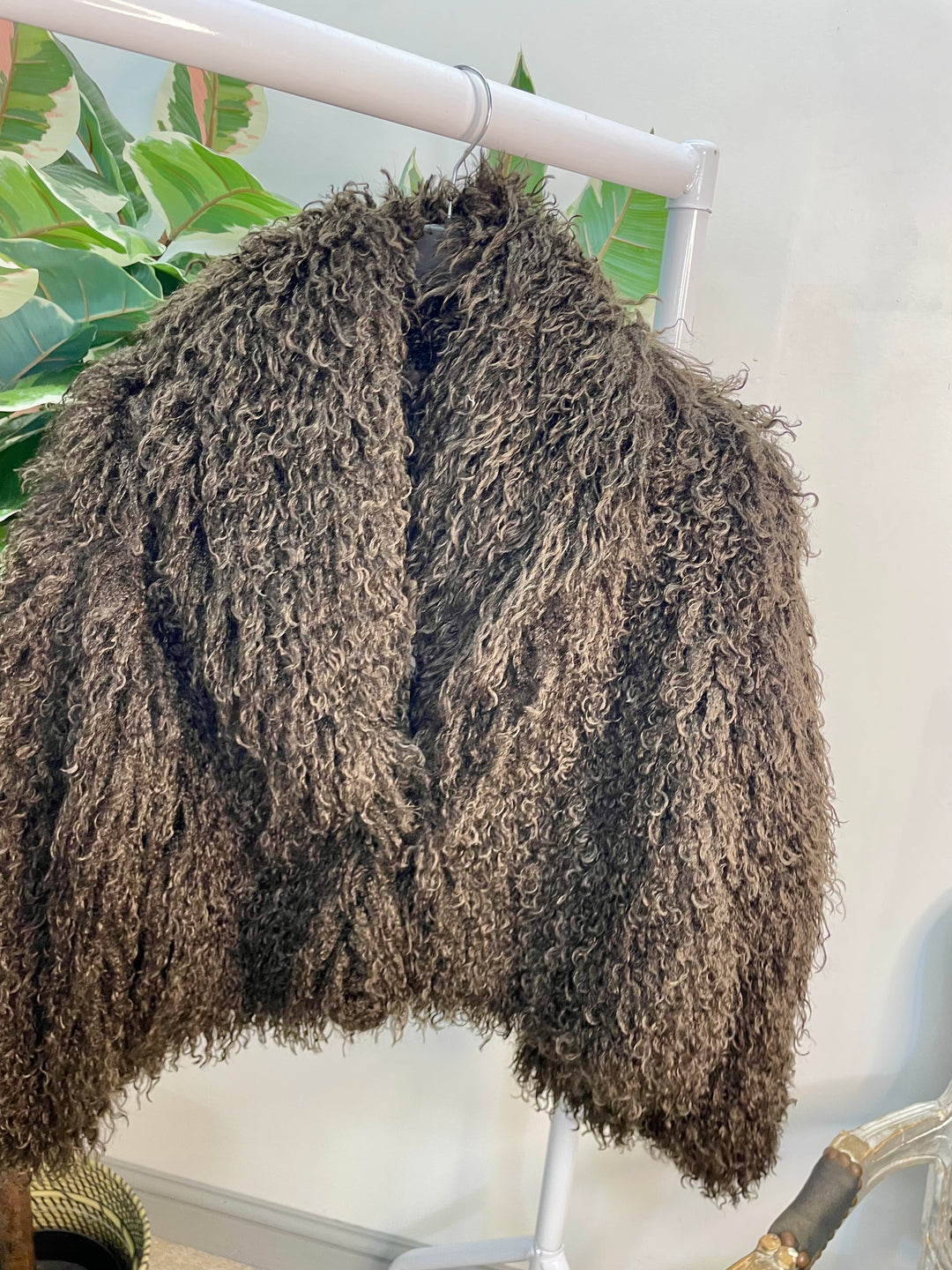 LADIES SHAGGY FLUFFY BOLERO JACKET - BEIGE, GREY & BROWN
