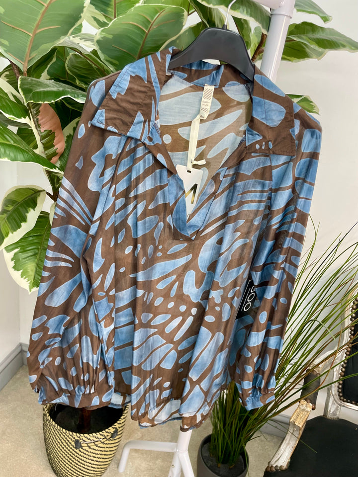 LADIES V NECK FLOATY TOP BLOUSE - BROWN, BLUE, RASPBERRY, BLACK