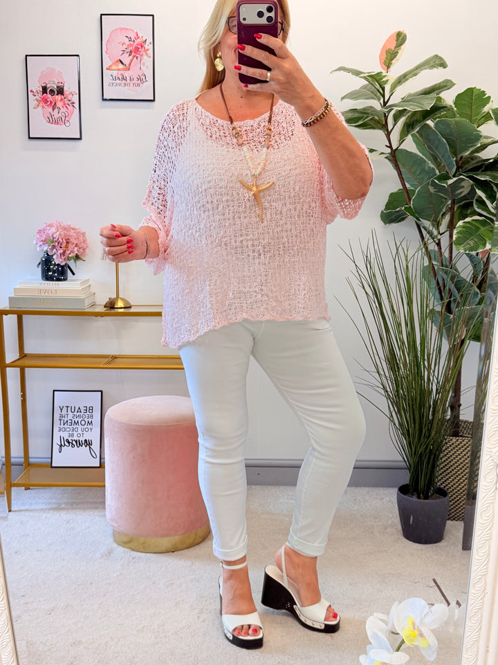 Ladies Oversize Crochet Poncho Top - Lime, White, Blue, Pink & Orange