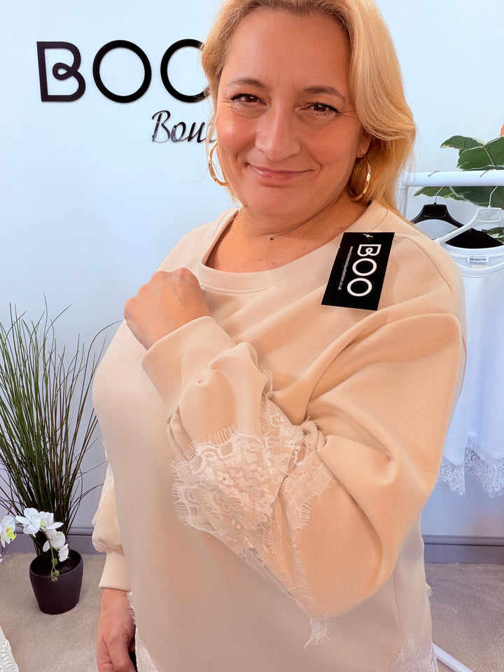 LADIES FASHION LACE EDGE TOP - BLACK, WHITE & BEIGE