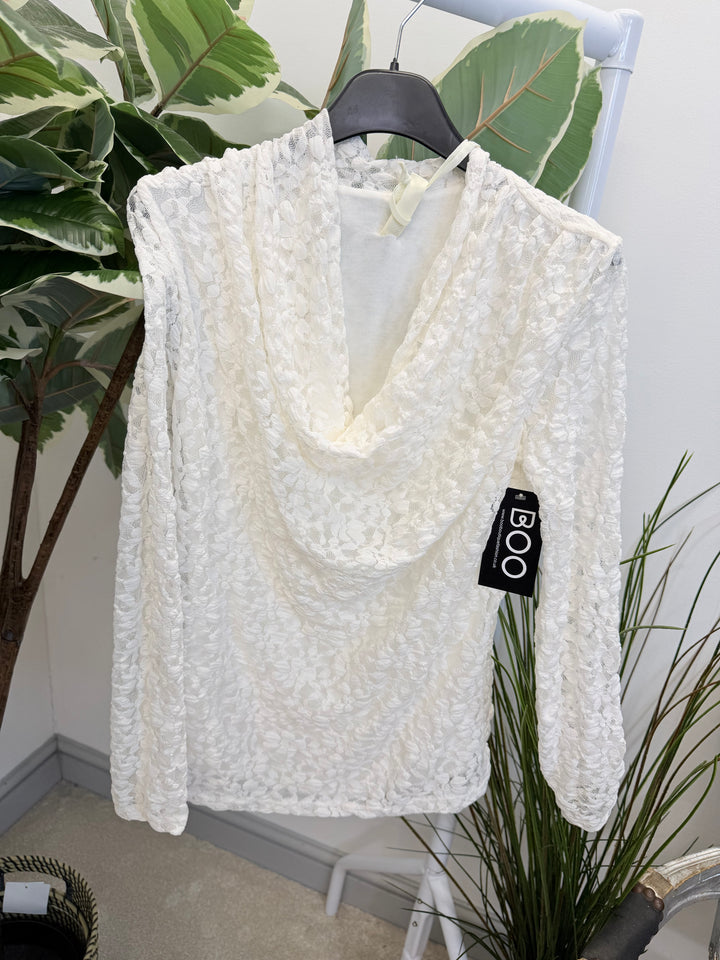 LADIES LACY COWL NECK LONG SLEEVE TOP - BLACK, WHITE & BROWN