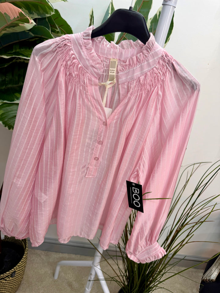 Ladies Fashion Stripe Shirt Blouse - Pink, Blue, Beige, White, yellow