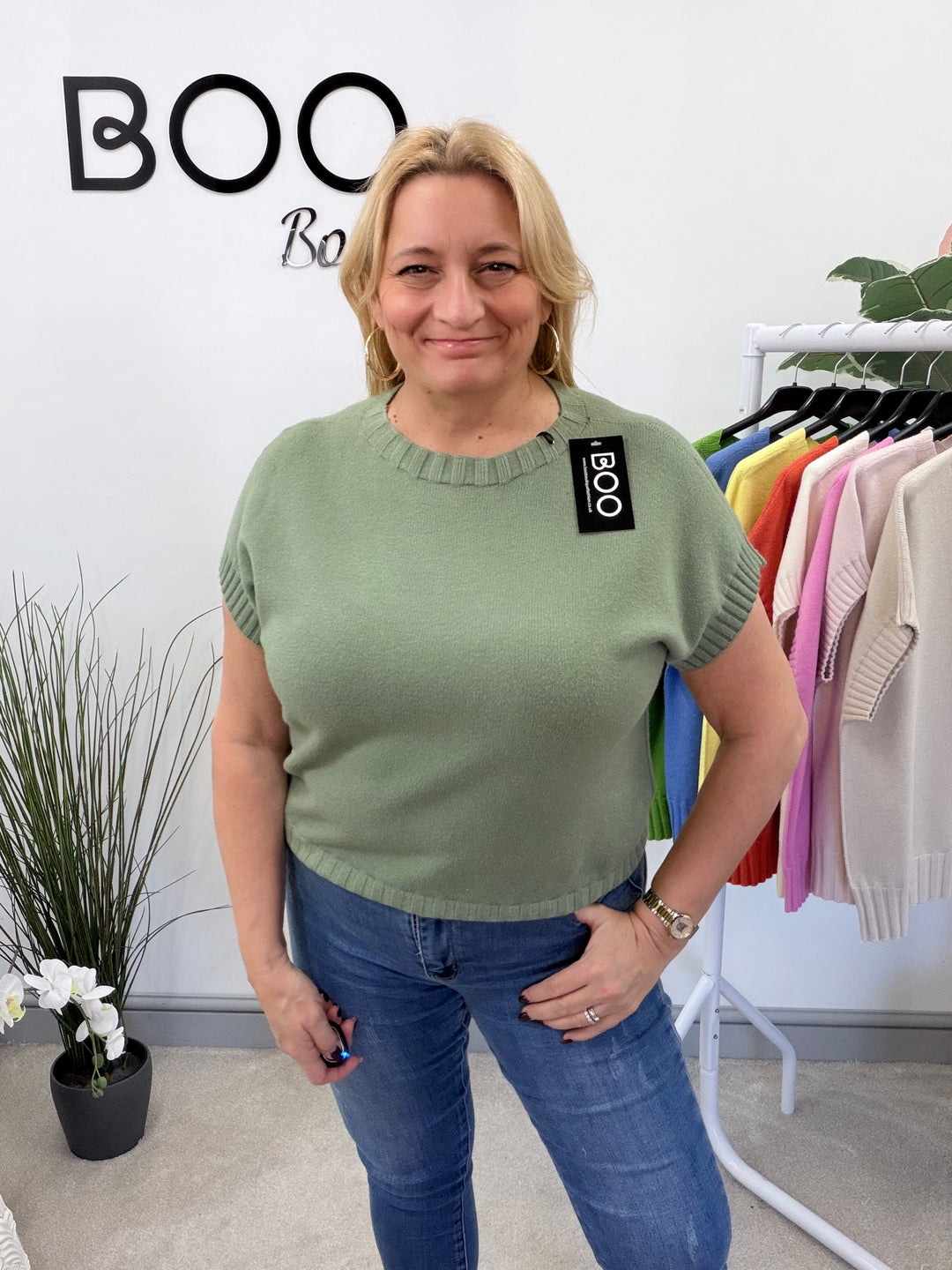 LADIES KNITTED TANK TOP JUMPER - ORANGE, PINK, YELLOW, CREAM, GREEN, KHAKI, BEIGE