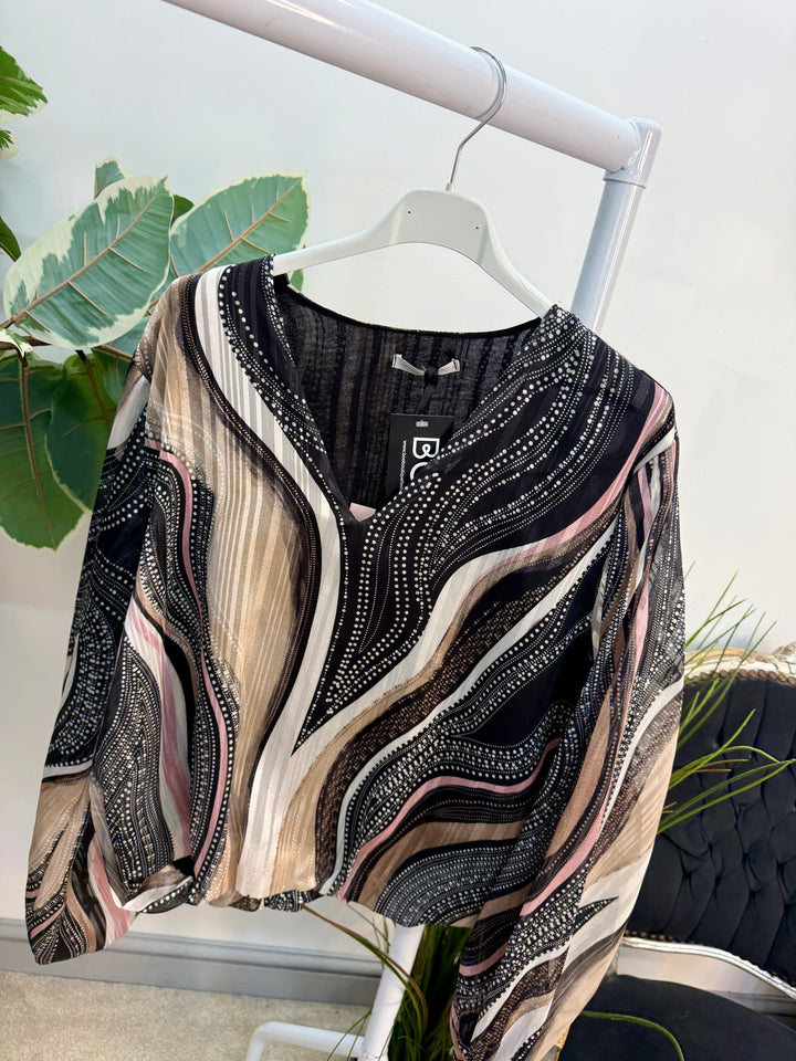 Ladies Fashion Chiffon Long Sleeve Top - black, yellow, pink & navy