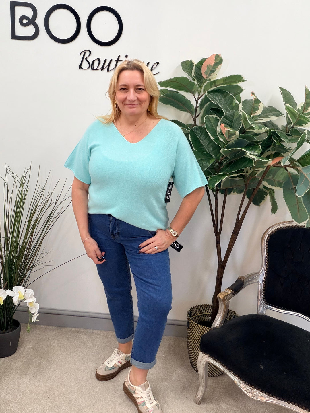 Ladies Short Sleeve Jumper - pink, white, mint, beige, black, coral, lemon