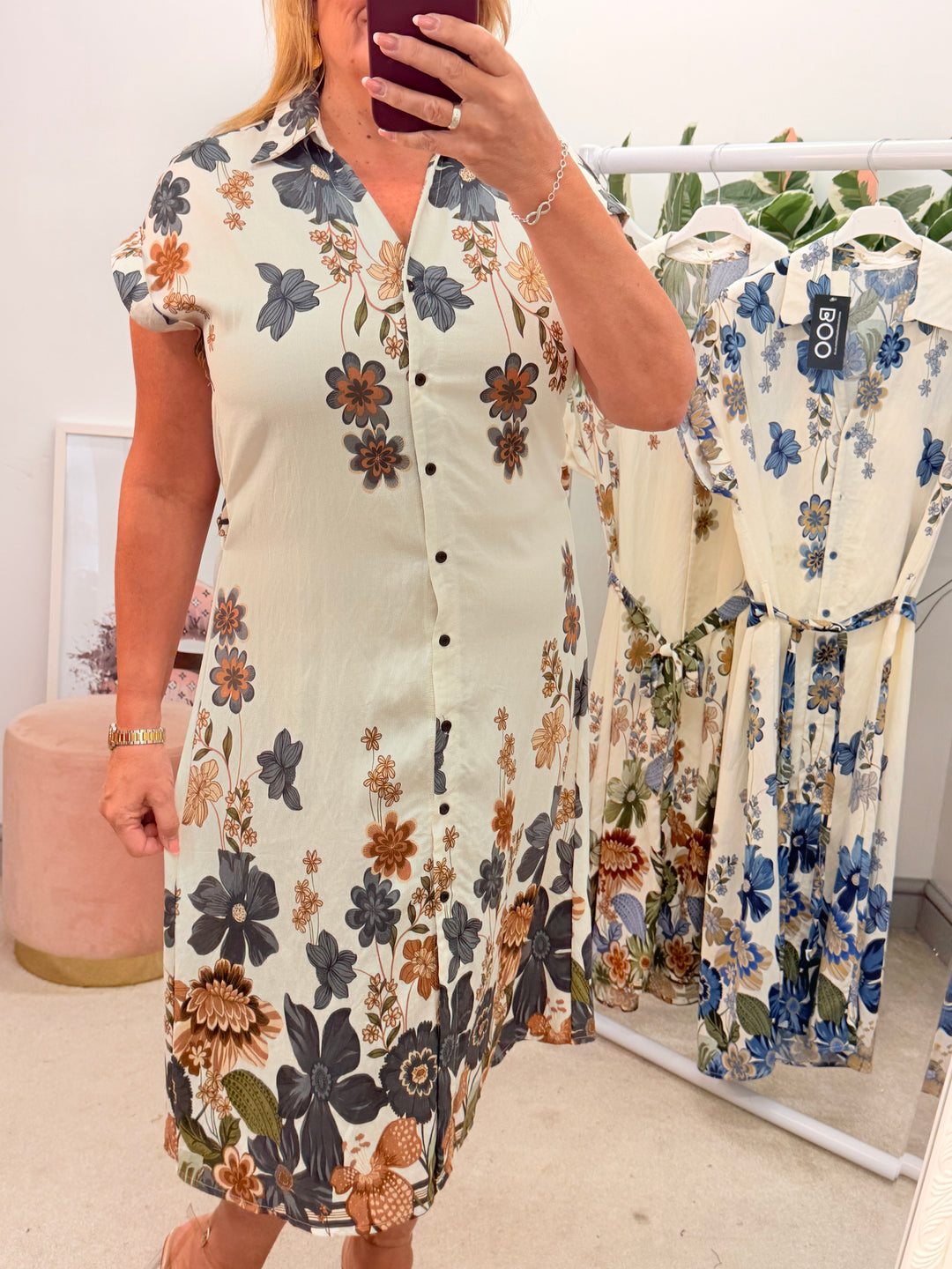 Ladies Cream Shirt Summer Dress - Navy, Black, Khaki