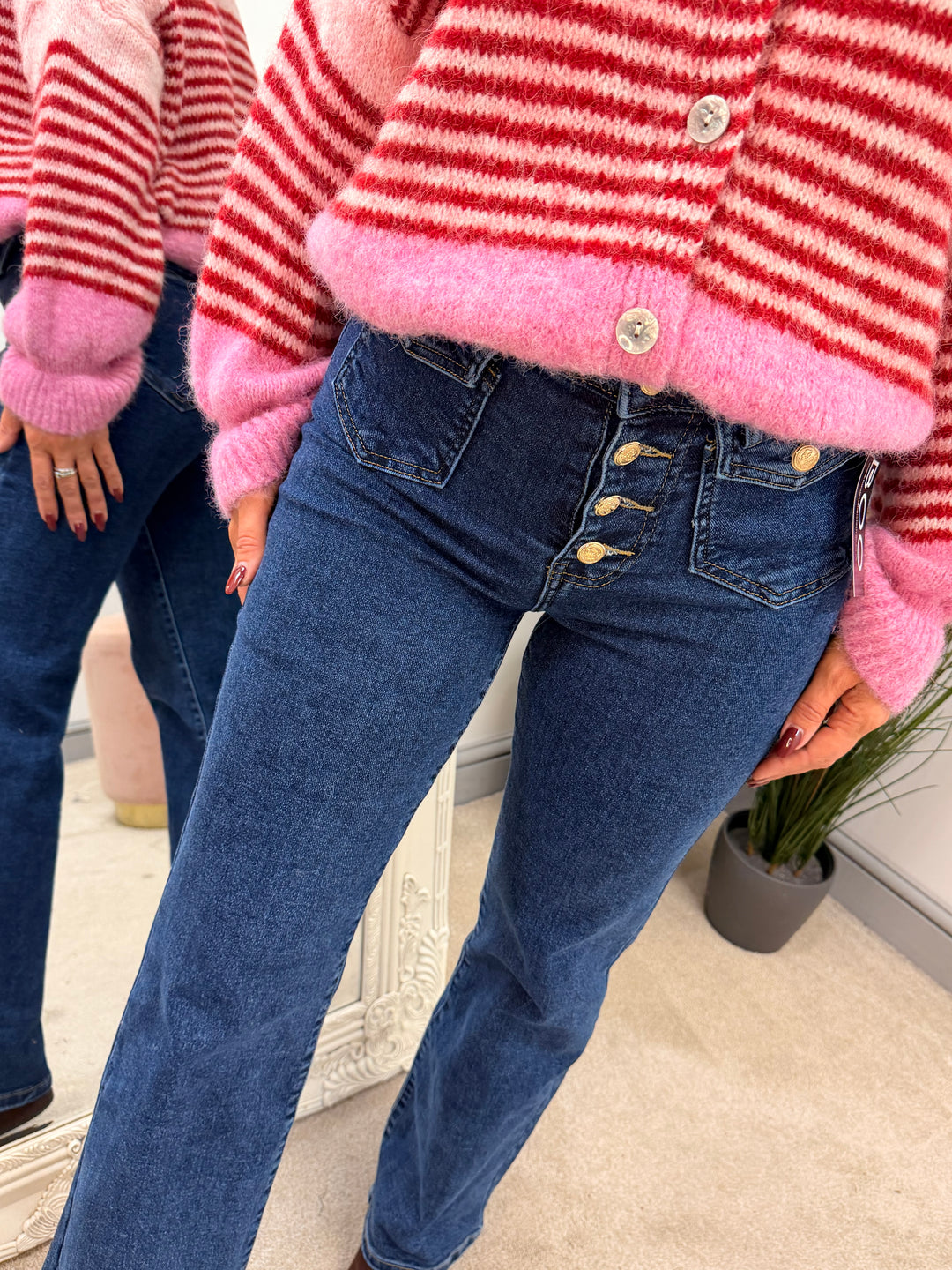 Womens fashion wide leg blue denim high waist jeans