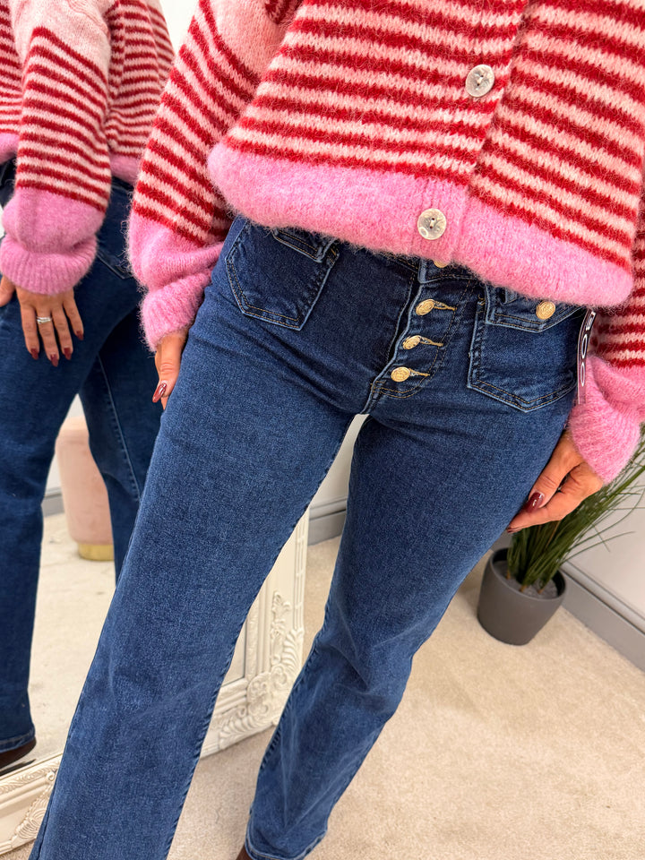 Womens fashion wide leg blue denim high waist jeans