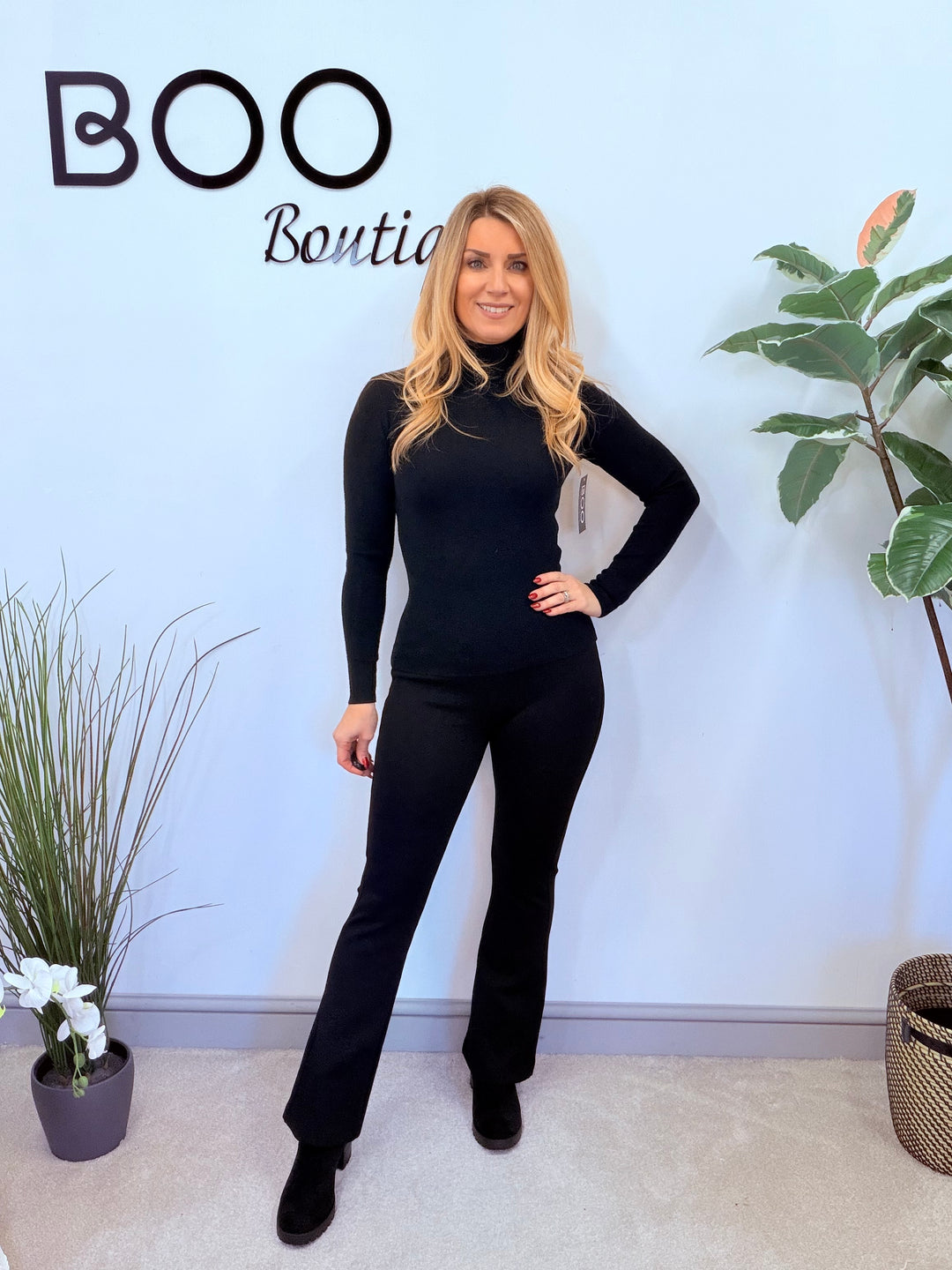 LADIES FASHION KICK FLARE STRETCH SCUBA TROUSERS