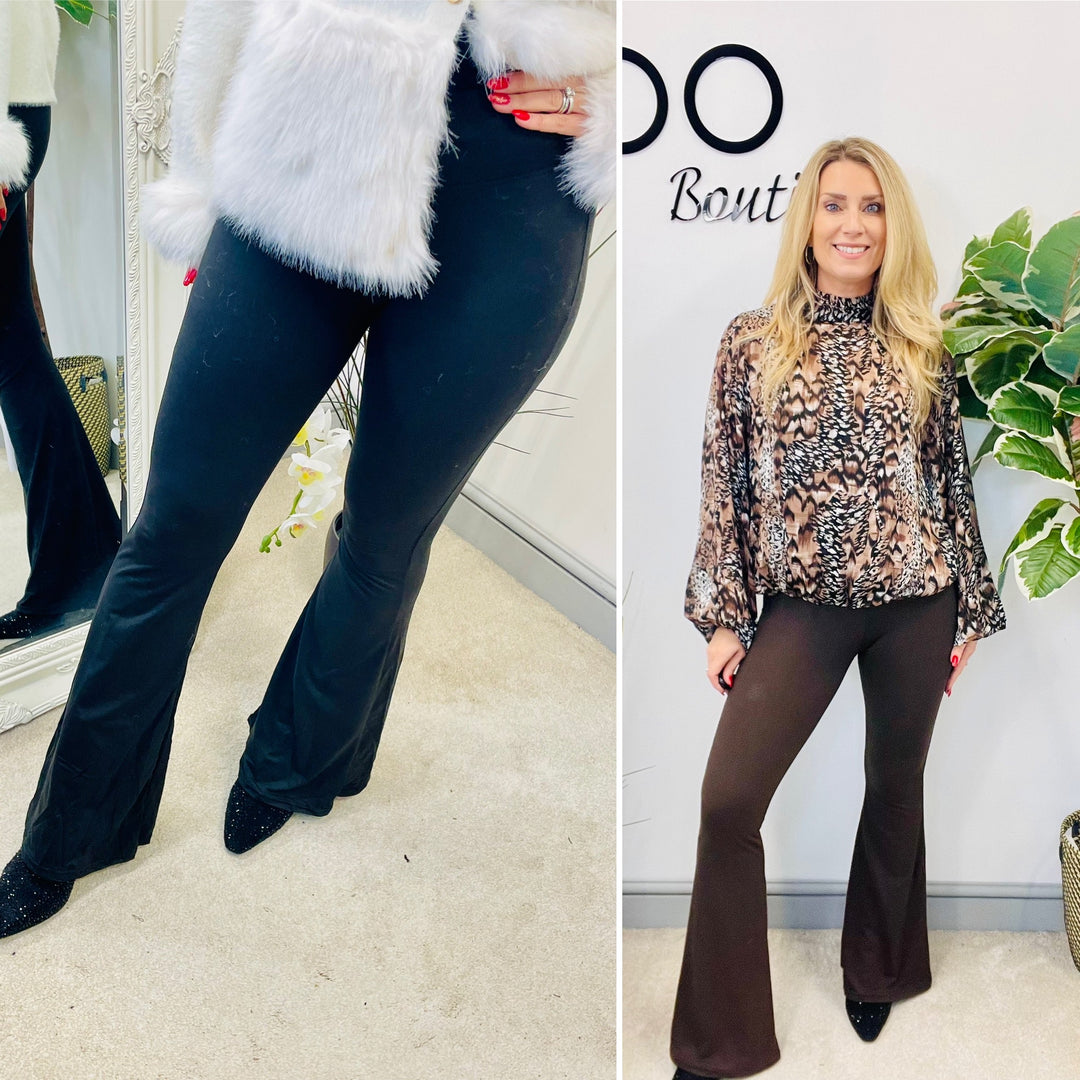 LADIES KICK FLARE LEGGINGS - BLACK & CHOCOLATE BROWN