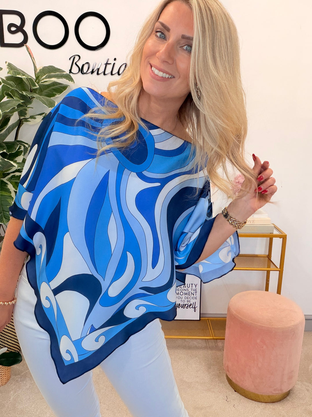 Ladies Retro Print Hankerchief Top - Khaki, Pink, Blue & Brown