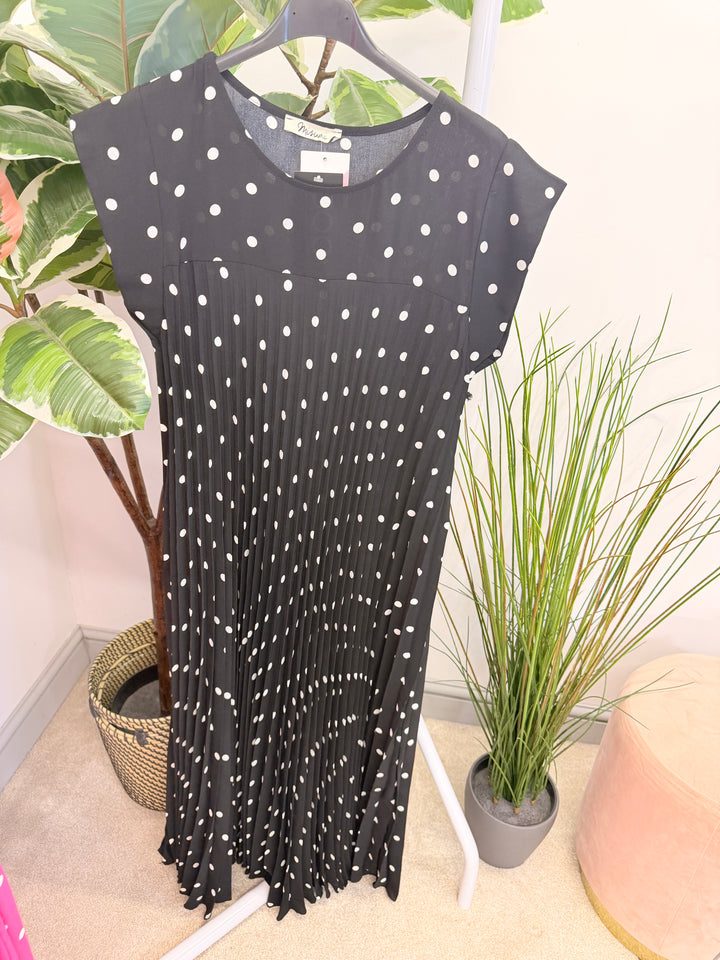 Ladies Polka Dot Summer Maxi Dress - Black, Navy, Pink, Fuschia, Blue