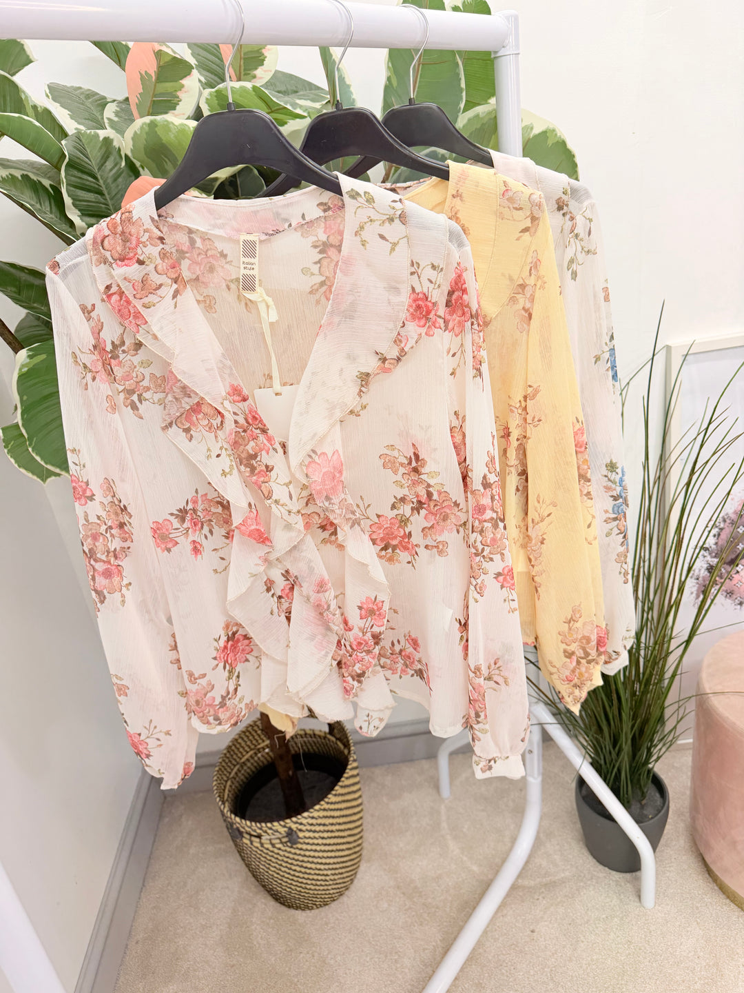 Ladies Chiffon Floral Print Blouse Top - Pink, Blue, Lemon, White