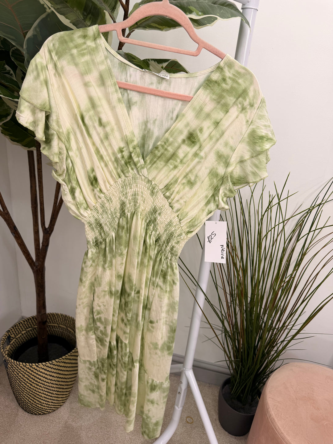 Ladies Tie Dye Summer Day Dress - Pink, Blue, Beige & Green