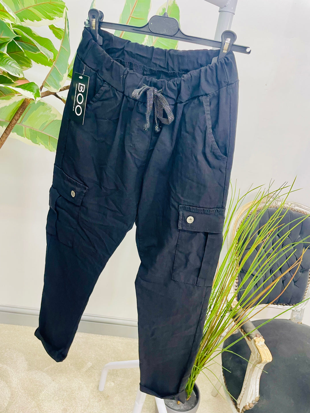 LADIES STRETCH CARGO MAGIC TROUSERS - NAVY, BLACK, BEIGE & GREY