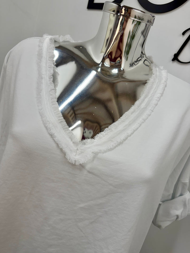 LADIES FASHION V NECK CASUAL TOP - BLACK, WHITE & LEMON