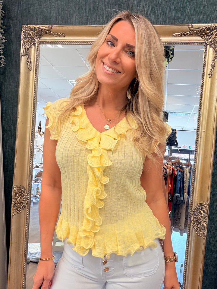 Ladies Stretch Frill Summer Top - Lemon, Black, Pink, Mint, White, Blue