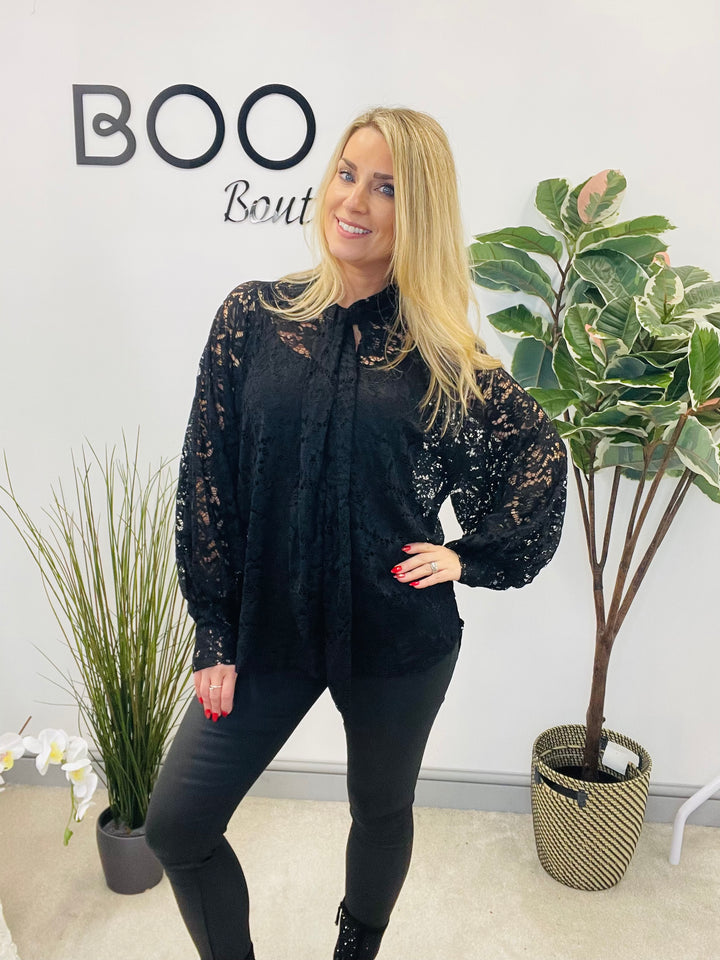 LADIES SHEER LACE BLOUSE SHIRT - WHITE, BLACK, BROWN & BERRY