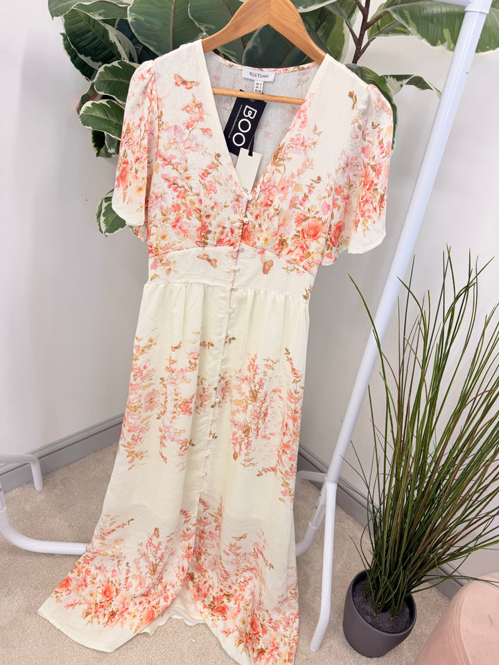 Ladies Cream & Pink Summer Event Maxi Dress