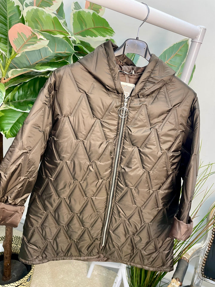 LADIES FASHION QUILTED JACKET - BLACK & BROWN