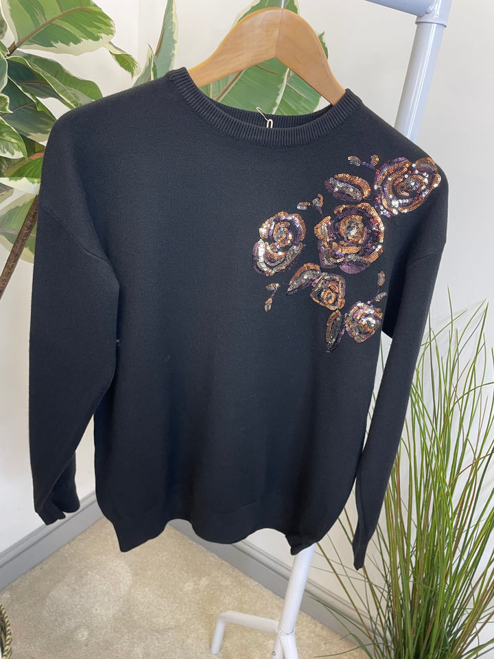 LADIES SEQUIN KNITTED JUMPER - BLACK, WHITE & GREY