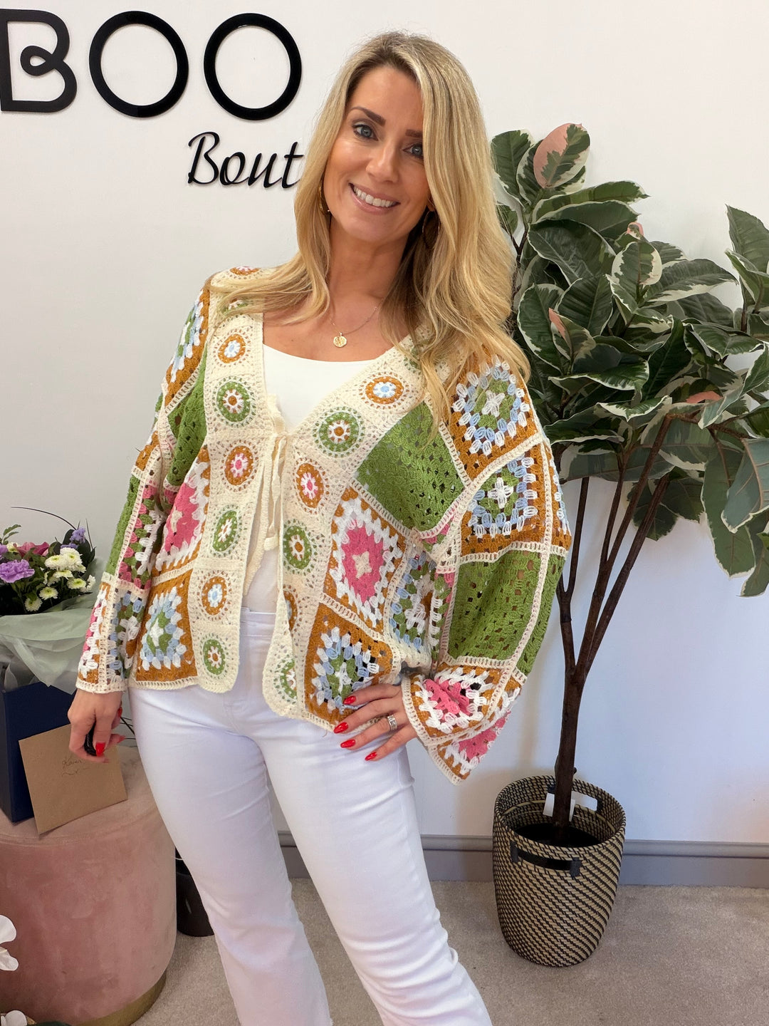 Ladies Fashion Retro Colourful Patchwork Crochet Cardigan Jacket