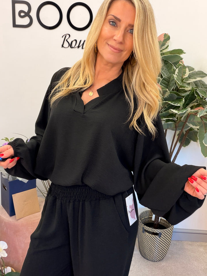 Ladies Fashion Wide Leg Trouser Co Ord Set - lemon, black, navy & beige